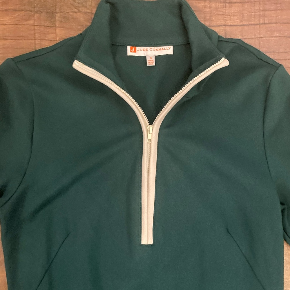 Jude Connally Forest Green Long Sleeve Zip-Front Dress with White Trim - Picture 3 of 11